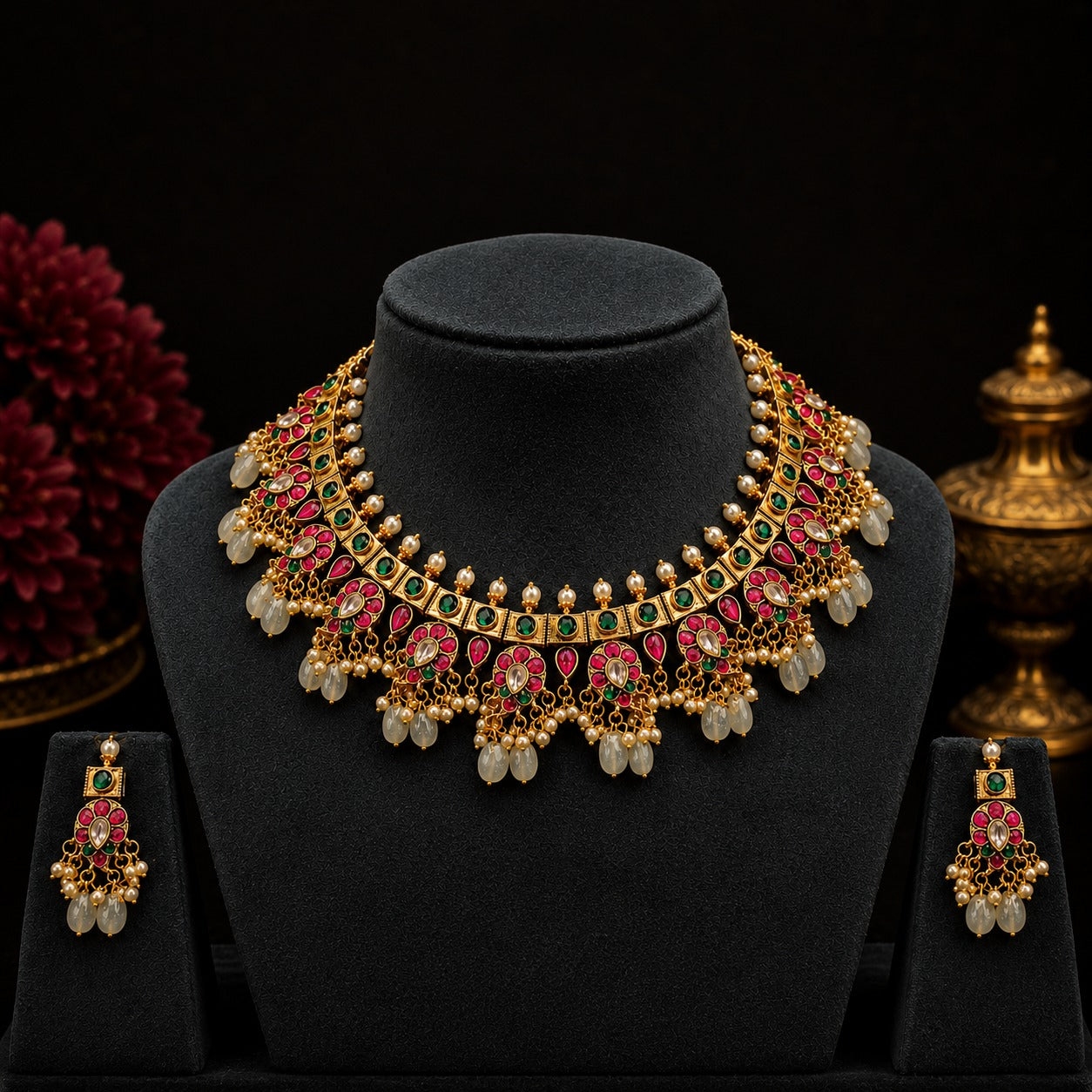 Jadau Kemp Stone Necklace Set