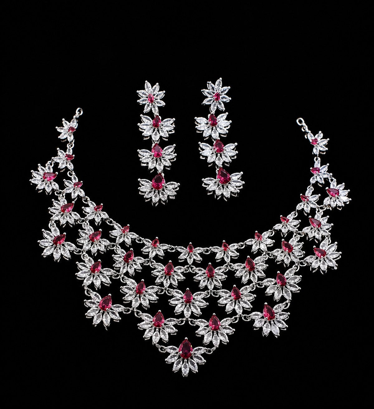 Rhodium Coated Choker Necklace Set