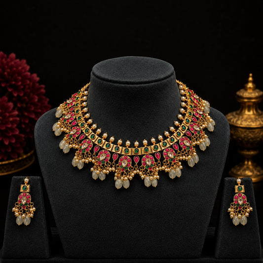 Jadau Kemp Stone Necklace Set